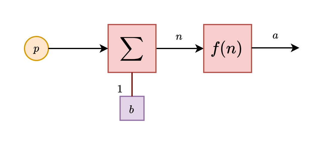 Simple diagrammatic view of a particular single-input neuron unit.